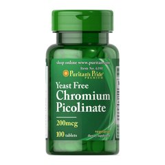 Пиколинат хрома Без дрожжей Puritan's Pride Chromium Picolinate 200 mcg Yeast Free 100 tablets