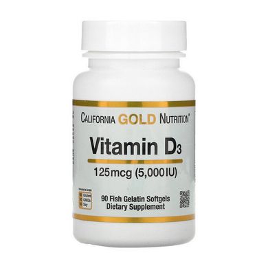 Витамин D3 California Gold Nutrition Vitamin D3 125 mcg (5,000 IU) (90 fish gelatin softgels)