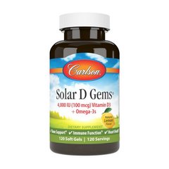 Солар D Вітамін D3 + Омега-3 Carlson Labs Solar D Gems 4,000 IU (100 mcg) Vitamin D3 + Omega-3s 120 soft gels