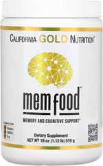Поддержка памяти и когнитивных функций Ежовик гребенчатый California Gold Nutrition, MEM Food, Memory & Cognitive Support 510 г