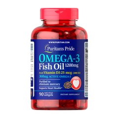 Omega-3 Fish Oil 1200 mg Plus Vitamin D3 1000 IU (90 softgels) жирные кислоты Puritan's Pride