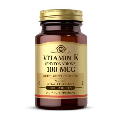 Витамин К (как фитонадион) Солгар / Solgar Vitamin K 100 mcg (phytonadione) (100 tabs)