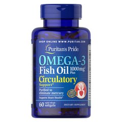Omega-3 Fish Oil 1000 mg Plus Circulatory Support (60 softgels) жирные кислоты Puritan's Pride