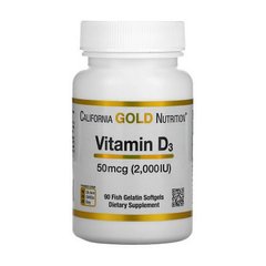 Витамин Д3 50 мкг (2000 МЕ) California Gold Nutrition Vitamin D3 50 mcg (2,000 IU) (90 fish gelatin softgels)