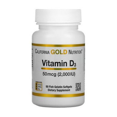 Вітамін Д3 50 мкг (2000 МО) California Gold Nutrition Vitamin D3 50 mcg (2,000 IU) (90 fish gelatin softgels)