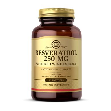 Ресвератрол с экстрактом красного вина Солгар / Solgar Resveratrol 250 mg with red wine extract (60 softgels)