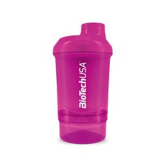 Шейкер для спортивного харчування BioTech Shaker Mini Wave + 2 in 1 300 мл рожевий