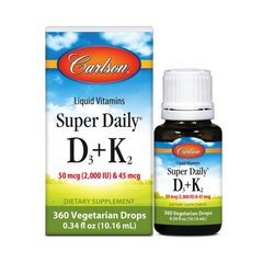 Рідкий вітамін D-3 + К-2 Carlson Labs Super Daily D3 50 mcg + K2 45 mcg (10,16 ml)