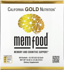 Їжовік гребінчастий California Gold Nutrition, MEM Food, Memory & Cognitive Support, 60 Packets