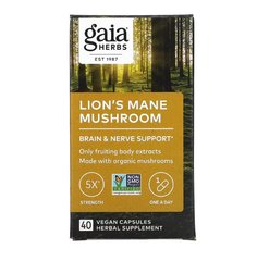 Ежовик гребенчатый Gaia Herbs, Lion's Mane Mushroom, 40 Vegan Capsules