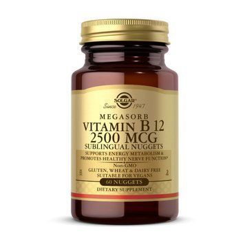 Вітамін Б12 (як ціанокобаламін) Солгар / Solgar Vitamin B-12 5000 mcg megasorb (60 nuggets)