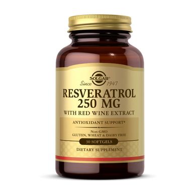 Ресвератрол с экстрактом красного вина Солгар / Solgar Resveratrol 250 mg with red wine extract (30 softgels)