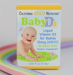 Витамин D3 (в виде D3, холекальциферола из ланолина) для детей Baby D3 Liquid 10 mcg (400 IU) (10 ml)