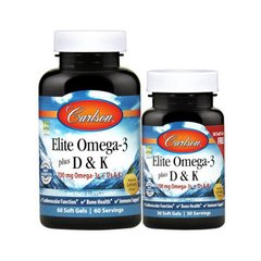 Омега 3 + витамины D3 и K2 Carlson Labs Elite Omega-3 700 mg plus D3 & K2 (60 + 30 soft gels, natural lemon)