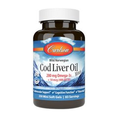 Рыбий жир Carlson Labs Cod Liver Oil 280 mg Omega-3s + 10 mcg D3 Minis wild norwegian (250 mini soft gels)