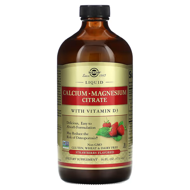 Жидкий цитрат кальция и магния с витамином Д-3 Solgar Calcium Magnesium Citrate with vit D3 (473 ml) natural strawberry