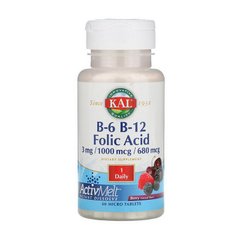 Витамины Б-6 + Б-12 фолиевая кислота KAL B-6 3 mg B-12 1000 mcg Folic Acid 680 mcg (60 micro tablets)