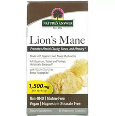 Їжовик гребінчастий Nature's Answer, Lion's Mane, 500 mg, 90 Vegetarian Capsules