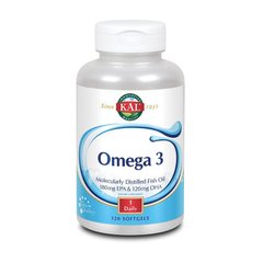 Омега 3 рыбий жир незаменимые жирные кислоты + Витамин Е KAL Omega 3 180 EPA и 120 DHA + Vit E (120 softgel)