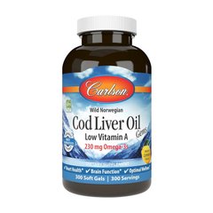 Жир печінки тріски Carlson Labs Cod Liver Oil Low Vitamin A 230 mg Omega-3s wild norwegian 300 soft gels