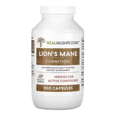 Ежовик гребенчатый Real Mushrooms, Lion's Mane, Mushroom Extract Powder, 300 Capsules