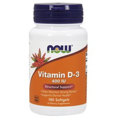 Витамин Д-3 (холекальциферол) Now Foods Vitamin D-3 400 IU (180 softgels)
