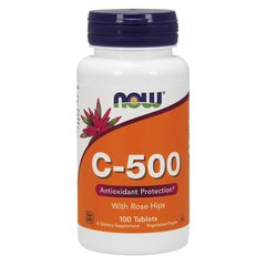 Витамин Ц (аскорбиновая кислота) с плодами шиповника Now Foods C-500 100 таблеток