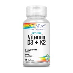 Витамин Д3 + Витамин К2 Соларай / Solaray Vitamin D3+K2 (soy free) (120 veg caps)