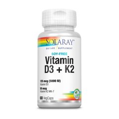 Витамин Д3 + Витамин К2 Соларай / Solaray Vitamin D3+K2 (soy free) (60 veg caps)