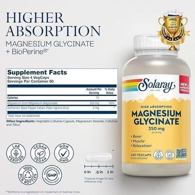 Solaray Magnesium Glycinate 350 mg (240 veg caps)