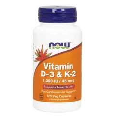 Витамин Д-3 и K-2 Now Foods Vitamin D-3 & K-2 1000 IU/45 mcg (120 veg caps)