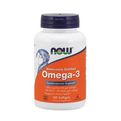 Омега 3 из жира морских рыб Now Foods Omega-3 molecularly distilled 180 EPA / 120 DHA (100 softgels)