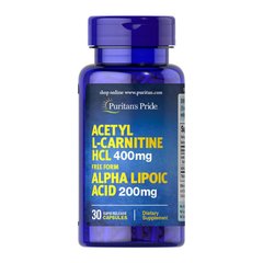 Acetyl L-Carnitine HCL 400 mg with Alpha Lipoic Acid 200 mg (30 caps) Puritan's Pride