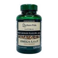 Лляне масло і Омега 3-6-9 Puritan's Pride High Lignan Flax Oil 1000 mg Omega - 3, 6 & 9 (120 sgels)