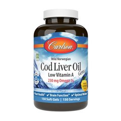 Жир печени трески Омега-3 Cod Liver Oil Low Vitamin A 230 mg Omega-3s wild norwegian (150 soft gels, lemon)