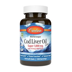 Жир печінки тріски + Д3 Carlson Lab Cod Liver Oil Super 1,000 mg With 10 mcg (400 IU) D3 (100 soft gels)