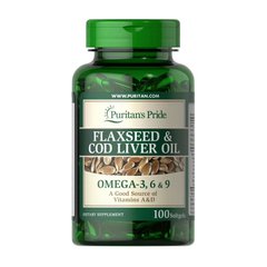 Семена льна и масло печени трески Puritan's Pride Flaxseed & Cod Liver Oil 100 капсул